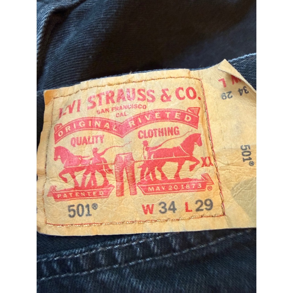 Levis 501 Original Fit Black Straight Leg Jeans‎ Mens W34 L29 Button Fly Denim - Picture 5 of 14